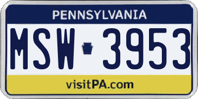 PA license plate MSW3953