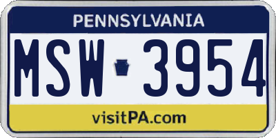 PA license plate MSW3954