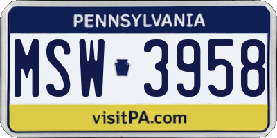 PA license plate MSW3958
