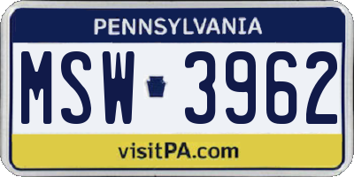 PA license plate MSW3962