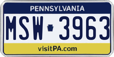 PA license plate MSW3963
