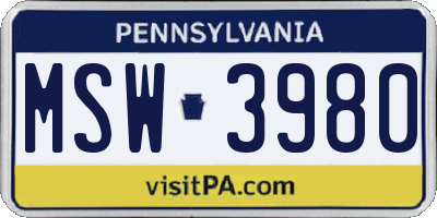 PA license plate MSW3980