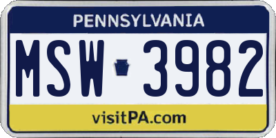 PA license plate MSW3982