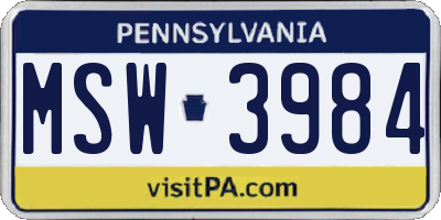 PA license plate MSW3984