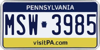 PA license plate MSW3985