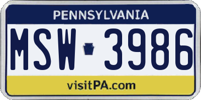 PA license plate MSW3986