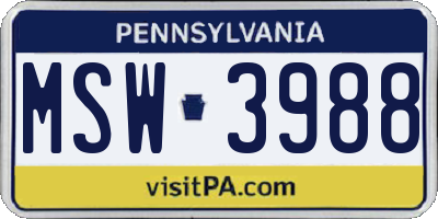 PA license plate MSW3988