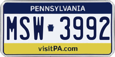 PA license plate MSW3992