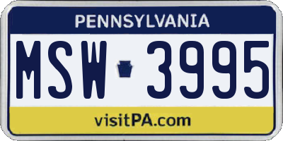 PA license plate MSW3995