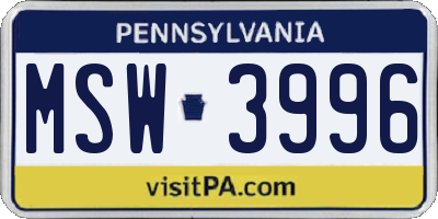 PA license plate MSW3996