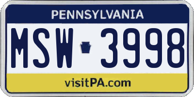 PA license plate MSW3998