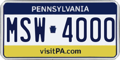 PA license plate MSW4000