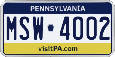 PA license plate MSW4002