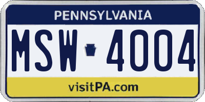 PA license plate MSW4004