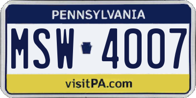 PA license plate MSW4007
