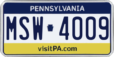 PA license plate MSW4009