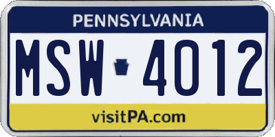 PA license plate MSW4012
