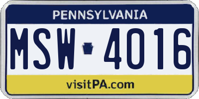 PA license plate MSW4016
