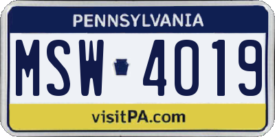 PA license plate MSW4019