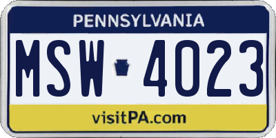 PA license plate MSW4023