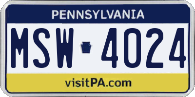 PA license plate MSW4024