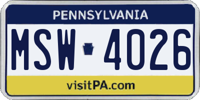 PA license plate MSW4026