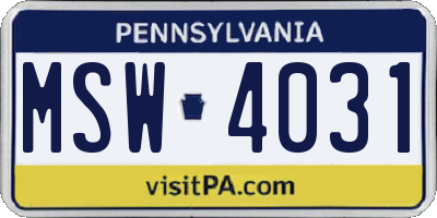 PA license plate MSW4031