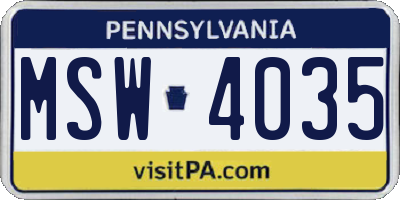 PA license plate MSW4035