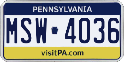 PA license plate MSW4036