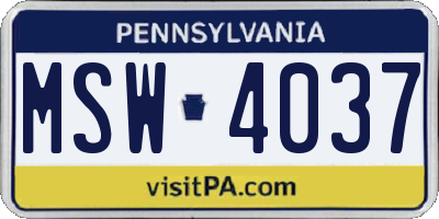 PA license plate MSW4037