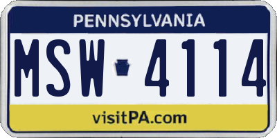 PA license plate MSW4114
