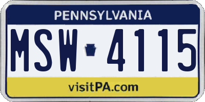 PA license plate MSW4115