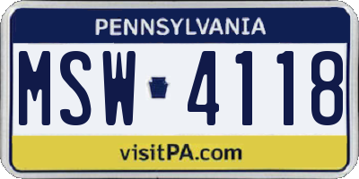 PA license plate MSW4118