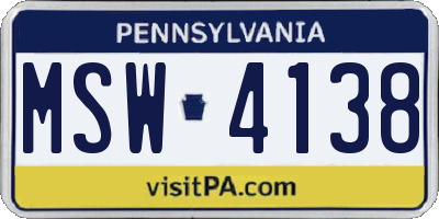 PA license plate MSW4138