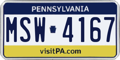 PA license plate MSW4167