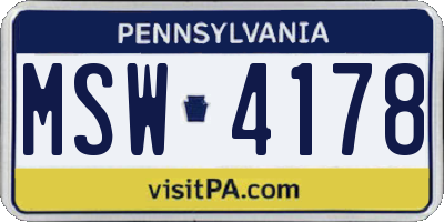 PA license plate MSW4178