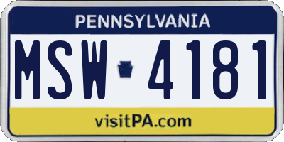 PA license plate MSW4181