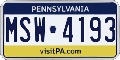 PA license plate MSW4193