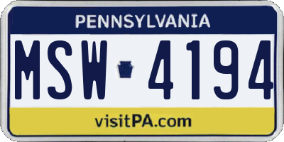 PA license plate MSW4194