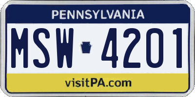 PA license plate MSW4201