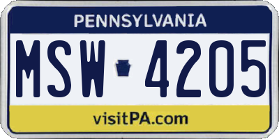 PA license plate MSW4205