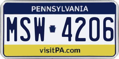 PA license plate MSW4206
