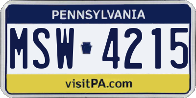 PA license plate MSW4215