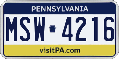 PA license plate MSW4216