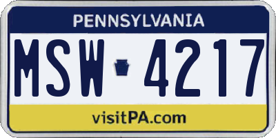 PA license plate MSW4217