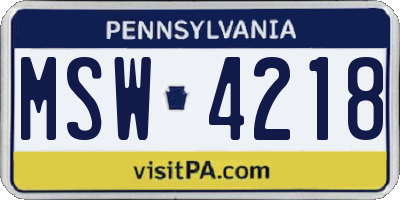 PA license plate MSW4218