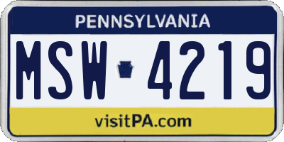 PA license plate MSW4219