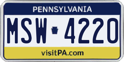 PA license plate MSW4220