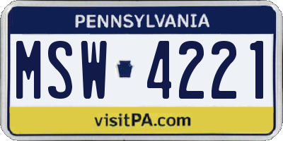 PA license plate MSW4221