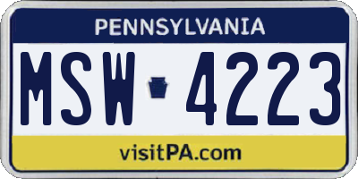 PA license plate MSW4223